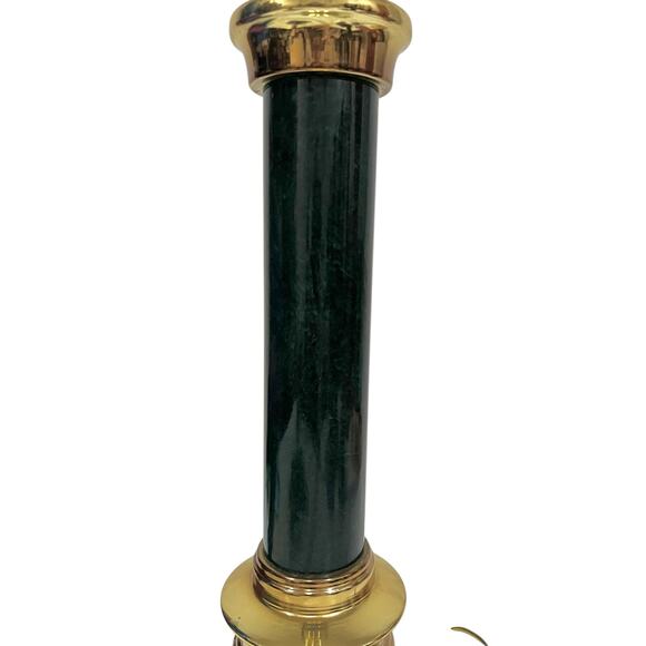 Vintage Gold Brass and Dark Green Table Lamp Neoclassical Column Cylindrical 30” - Picture 2 of 14